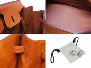 極美品 HERMES エルメス バーキン30 ハンドバッグ トリヨンクレマンス オレンジポピー シルバー金具 T刻印 中古 4b005755