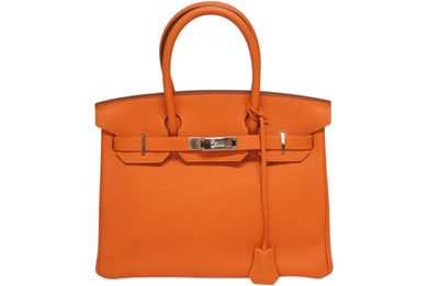 極美品 HERMES エルメス バーキン30 ハンドバッグ トリヨンクレマンス オレンジポピー シルバー金具 T刻印 中古 4b005755