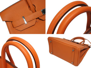 極美品 HERMES エルメス バーキン30 ハンドバッグ トリヨンクレマンス オレンジポピー シルバー金具 T刻印 中古 4b005755