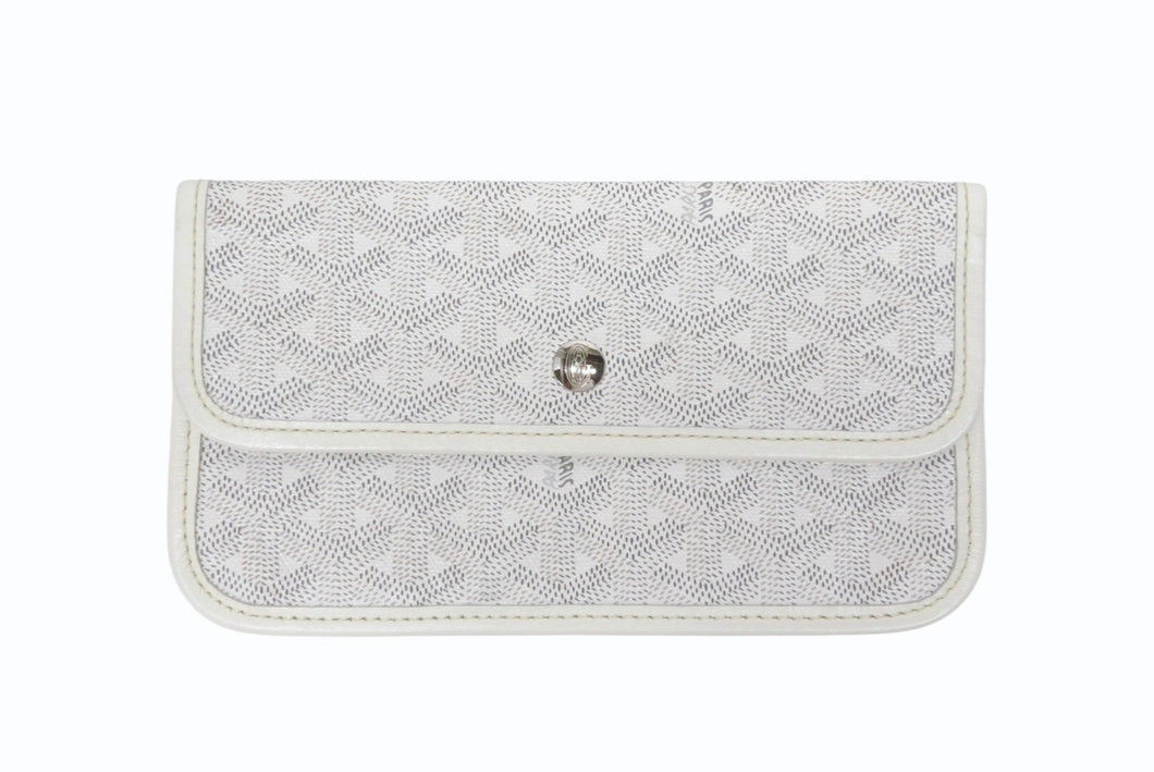 GOYARD ゴヤール ポーチ ポシェット 小物入れ PVC レザー ホワイト グレー マーカージュアート サンルイ シルバー金具 美品 中古 4b005765
