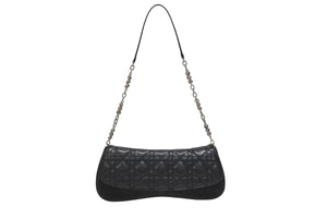 Dior ディオール カナージュ ショルダーバッグ ダークグレー デニム レザー コンビ チェーンストラップ ブラック 黒 美品 中古 4b005768