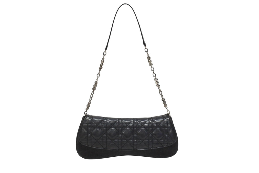 Dior ディオール カナージュ ショルダーバッグ ダークグレー デニム レザー コンビ チェーンストラップ ブラック 黒 美品 中古 4b005768