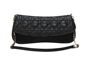 Dior ディオール カナージュ ショルダーバッグ ダークグレー デニム レザー コンビ チェーンストラップ ブラック 黒 美品 中古 4b005768