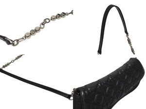 Dior ディオール カナージュ ショルダーバッグ ダークグレー デニム レザー コンビ チェーンストラップ ブラック 黒 美品 中古 4b005768