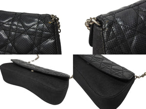 Dior ディオール カナージュ ショルダーバッグ ダークグレー デニム レザー コンビ チェーンストラップ ブラック 黒 美品 中古 4b005768