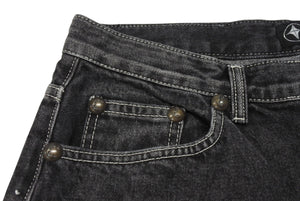 極美品 THUG CLUB サグクラブ トライバルツリーデニムパンツ トライバルデニムパンツ コットン グレー ホワイト サイズ3 中古 4b005774 