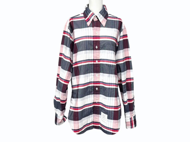 極美品 THOM BROWNE トムブラウン 長袖シャツ チェック柄 714392 USA製 コットン レッド サイズ3 中古 4b005775