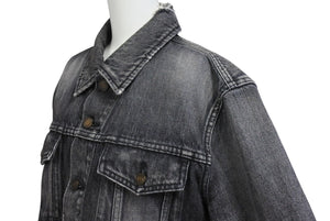極美品 SAINT LAURENT サンローラン 18AW ウォッシュド デニム ジャケット ブラック コットン ダメージ加工 527407 サイズM 中古 4b005776