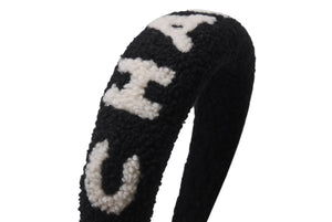 新品未使用 CHANEL シャネル カチューシャ ブランドロゴ ヘアアクセサリー ムートン ブラック ホワイト 中古 4b005785