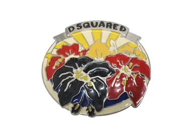 DSQUARED2 ディースクエアード ベルトバックル ロゴ 花柄 メタル アイボリー 139g シルバー金具 良品 中古 4b005791