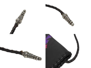 極美品 CHROME HEARTS クロムハーツ スクエア クロスポシェット フリンジ ショルダーバッグ セメタリー クロスパッチ マルチカラー ブラック 中古 4b005793