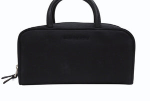 極美品 BURBERRY バーバリー ロゴ 化粧ポーチ ミニハンドバッグ コットン レザー ブラック シルバー金具 中古 4b005795