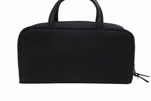 極美品 BURBERRY バーバリー ロゴ 化粧ポーチ ミニハンドバッグ コットン レザー ブラック シルバー金具 中古 4b005795