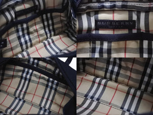 極美品 BURBERRY バーバリー ロゴ 化粧ポーチ ミニハンドバッグ コットン レザー ブラック シルバー金具 中古 4b005795