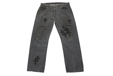 新品未使用 CHROME HEARTS クロムハーツ セメタリー クロスパッチ デニム パンツ リーバイス LEVI`S 501 オーダー サイズ36 ブラック 中古 4b005822