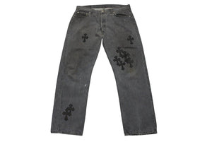 新品未使用 CHROME HEARTS クロムハーツ セメタリー クロスパッチ デニム パンツ リーバイス LEVI`S 501 オーダー サイズ36 ブラック 中古 4b005822