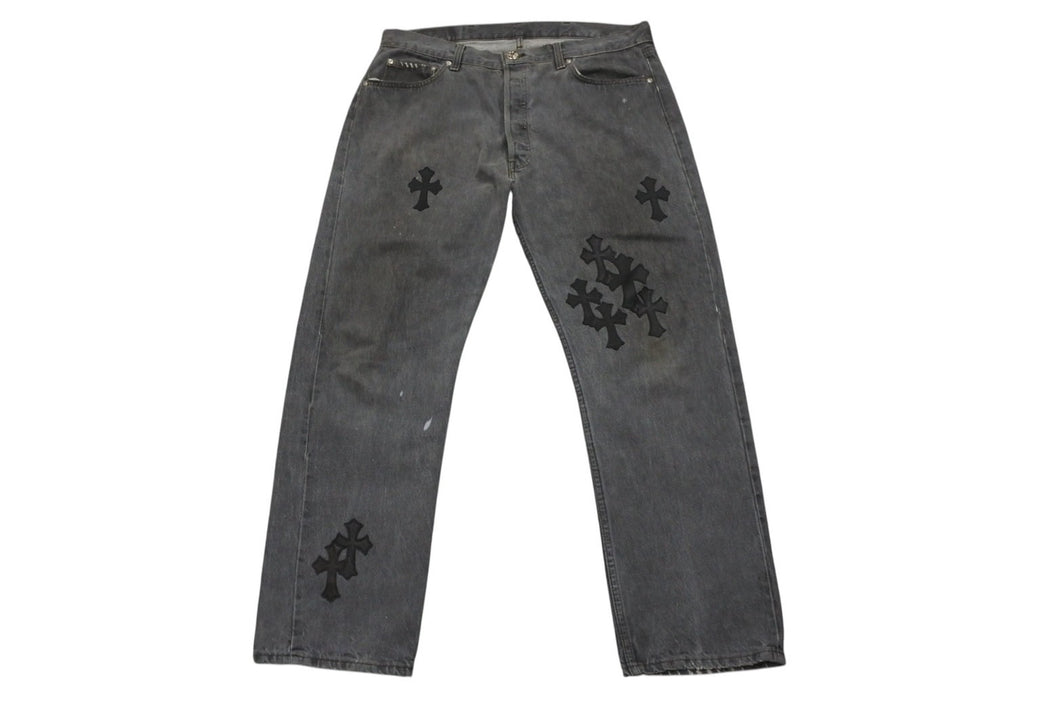 新品未使用 CHROME HEARTS クロムハーツ セメタリー クロスパッチ デニム パンツ リーバイス LEVI`S 501 オーダー サイズ36 ブラック 中古 4b005822