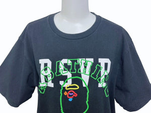 A BATHING APE アベイシングエイプ RSVP アールエスブイピー半袖Tシャツ ブラック グリーン ホワイト サイズM 美品 中古 4b005826 