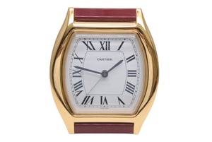 極美品 CARTIER カルティエ Tortue トーチュ 置時計 重量約336.0g 白文字盤 クォーツ ゴールド ボルドー スイス製 中古 4b005829