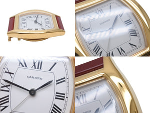 極美品 CARTIER カルティエ Tortue トーチュ 置時計 重量約336.0g 白文字盤 クォーツ ゴールド ボルドー スイス製 中古 4b005829