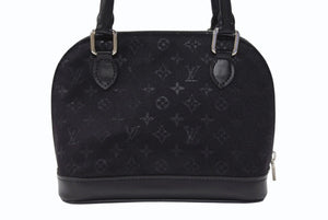 極美品 LOUIS VUITTON ルイヴィトン モノグラムサテン リトル アルマ ミニハンドバッグ M92146 ブラック シルバー金具 中古 4b005834