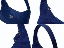 Load image into Gallery viewer, 極美品 PRADA プラダ ホーボー ハンドバッグ トライアングルロゴ 三角プレートロゴ ブルー ナイロン シルバー金具 イタリア製 中古 4b005840