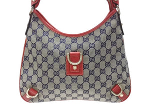 GUCCI グッチ ワンショルダーバッグ ハンドバッグ GGキャンバス レザー レッド ブラウン 130738 ゴールド金具 美品 中古 4b005842