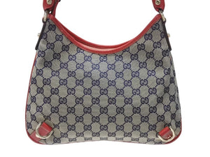 GUCCI グッチ ワンショルダーバッグ ハンドバッグ GGキャンバス レザー レッド ブラウン 130738 ゴールド金具 美品 中古 4b005842