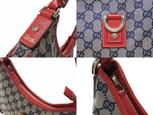 GUCCI グッチ ワンショルダーバッグ ハンドバッグ GGキャンバス レザー レッド ブラウン 130738 ゴールド金具 美品 中古 4b005842