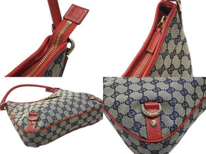 GUCCI グッチ ワンショルダーバッグ ハンドバッグ GGキャンバス レザー レッド ブラウン 130738 ゴールド金具 美品 中古 4b005842