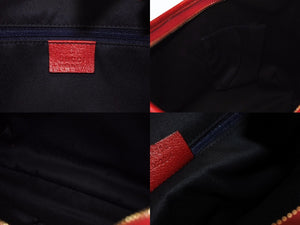 GUCCI グッチ ワンショルダーバッグ ハンドバッグ GGキャンバス レザー レッド ブラウン 130738 ゴールド金具 美品 中古 4b005842