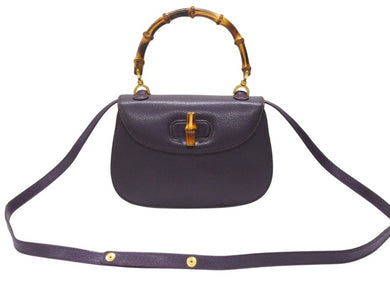極美品 GUCCI グッチ ハンドバッグ ショルダーバッグ 2way 000460188 レザー バンブー パープル ゴールド金具 中古 4b005844