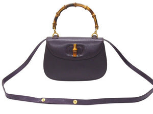 極美品 GUCCI グッチ ハンドバッグ ショルダーバッグ 2way 000460188 レザー バンブー パープル ゴールド金具 中古 4b005844