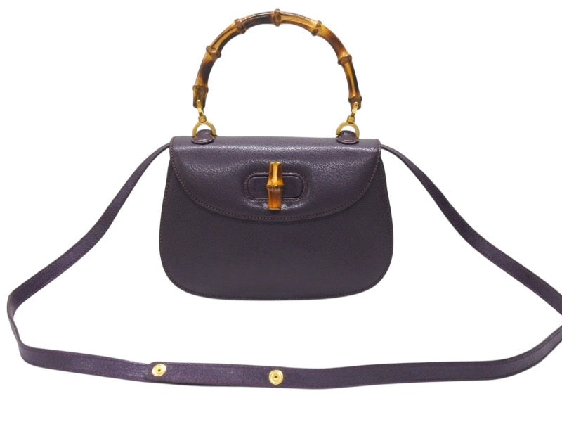 極美品 GUCCI グッチ ハンドバッグ ショルダーバッグ 2way 000460188 レザー バンブー パープル ゴールド金具 中古 4b005844