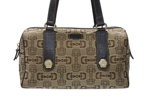 Gucci グッチ ボストンバッグ ホースビット刺繍 カーキ 248270 キャンバス ブラウン ベージュ 美品 中古 4b005845