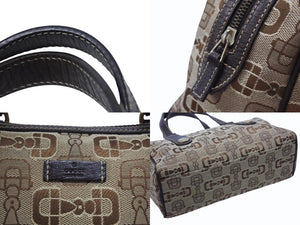 Gucci グッチ ボストンバッグ ホースビット刺繍 カーキ 248270 キャンバス ブラウン ベージュ 美品 中古 4b005845