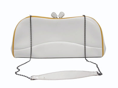PRADA プラダ 2WAY クラッチバッグ ショルダーバッグ がま口 レザー ホワイト シルバー金具 美品 中古 4b005846