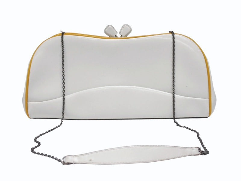 PRADA プラダ 2WAY クラッチバッグ ショルダーバッグ がま口 レザー ホワイト シルバー金具 美品 中古 4b005846