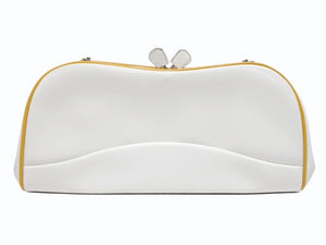 PRADA プラダ 2WAY クラッチバッグ ショルダーバッグ がま口 レザー ホワイト シルバー金具 美品 中古 4b005846