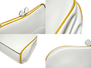 PRADA プラダ 2WAY クラッチバッグ ショルダーバッグ がま口 レザー ホワイト シルバー金具 美品 中古 4b005846