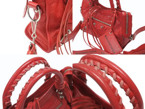 BALENCIAGA バレンシアガ クラシック ミニ シティ 2WAY ショルダーバッグ 300295 ロゴ レッド シルバー金具 美品 中古 4b005850