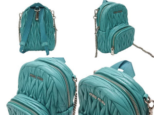 MIUMIU ミュウミュウ マイクロリュック チェーンショルダーバッグ マテラッセ ラムスキン ターコイズブルー シルバー金具 美品 中古 4b005851