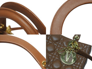 Christian Dior クリスチャンディオール LADY DIOR レディディオール ミディアム 2WAYハンドバッグ ラムスキン カナージュ ブラウン 美品 中古 4b005853