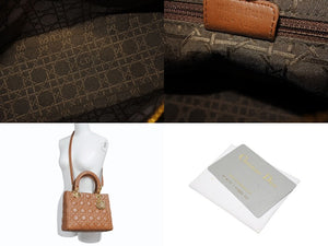 Christian Dior クリスチャンディオール LADY DIOR レディディオール ミディアム 2WAYハンドバッグ ラムスキン カナージュ ブラウン 美品 中古 4b005853