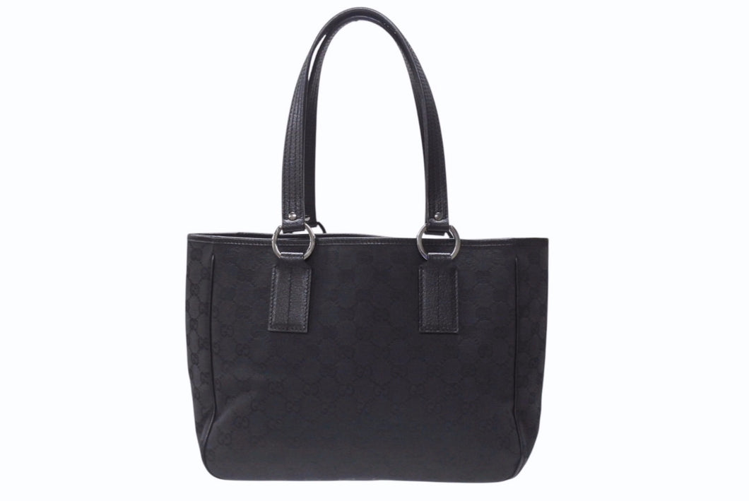GUCCI グッチ GGパターン ハンドバック トートバッグ 113019 ブラック 黒 シルバー金具 キャンバス 美品 中古 4b005855 
