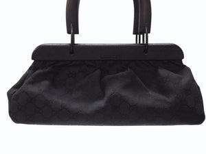 極美品 GUCCI グッチ バンブー ハンドバッグ ウッド調 GGキャンバス イタリア製 レザー ブラック 中古 4b005856