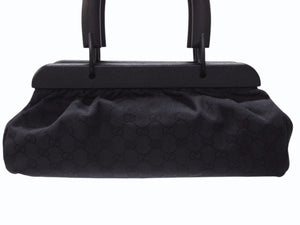 極美品 GUCCI グッチ バンブー ハンドバッグ ウッド調 GGキャンバス イタリア製 レザー ブラック 中古 4b005856