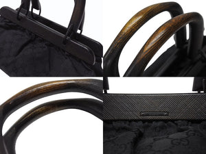 極美品 GUCCI グッチ バンブー ハンドバッグ ウッド調 GGキャンバス イタリア製 レザー ブラック 中古 4b005856