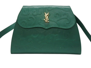 YvesSaintLaurent イヴ サンローラン LogoShoulderBag ロゴ ショルダーバッグ FF14623 WS14623 グリーン ゴールド金具 美品 中古 4b005858