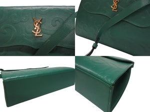 YvesSaintLaurent イヴ サンローラン LogoShoulderBag ロゴ ショルダーバッグ FF14623 WS14623 グリーン ゴールド金具 美品 中古 4b005858